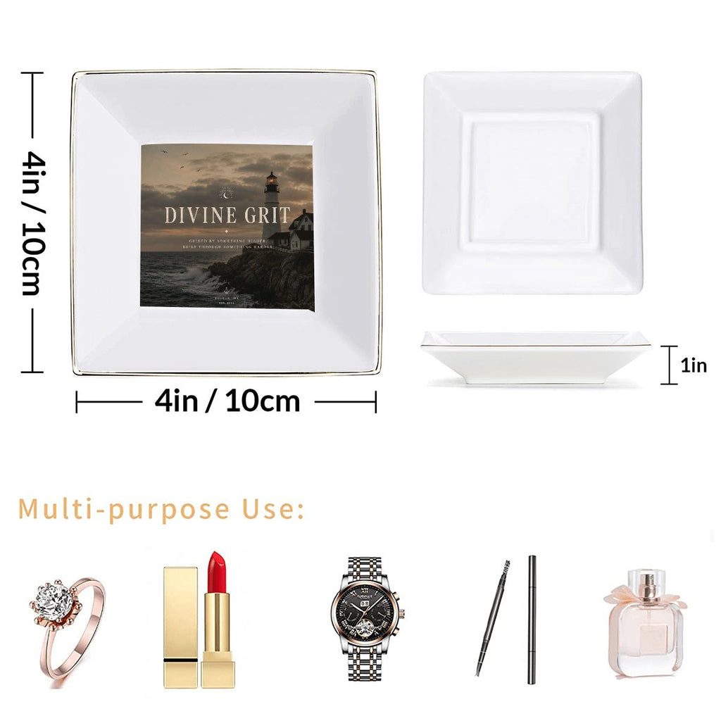 Divine Grit Gold Trim Ceramic Jewelry Dish