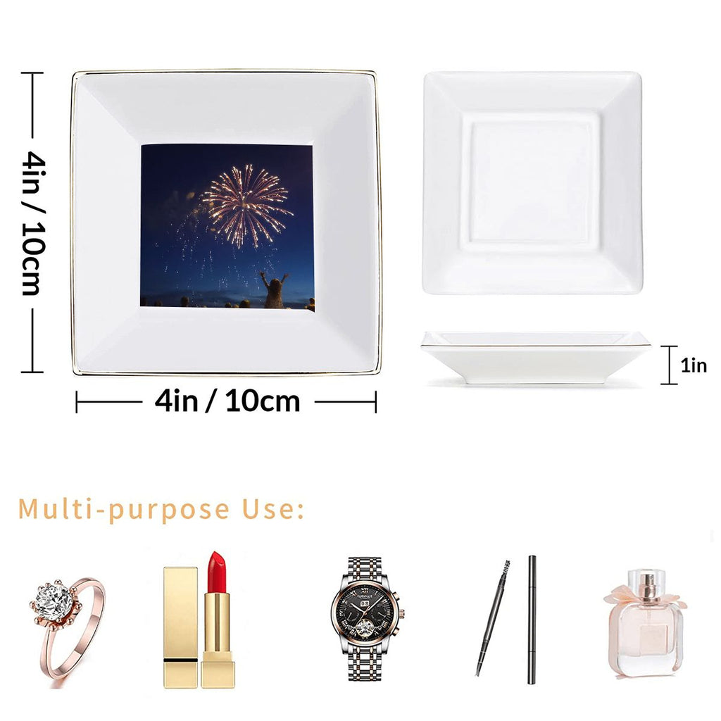 Fireworks Gold Trim Ceramic Jewelry Dish