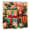 Vintage Christmas Presents Shower Curtain | Pink Bows & Retro Ornaments