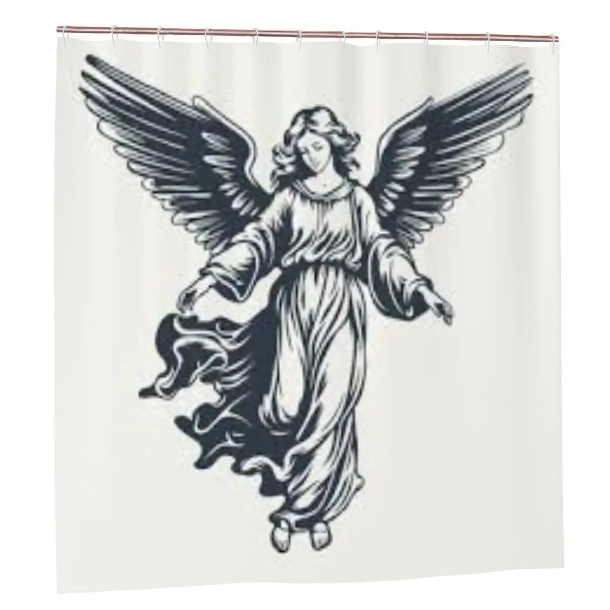 Vintage angel shower curtain from Sandy Beach featuring elegant angel designs for bathroom decor.