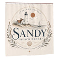 Sandy Beach bathroom decor shower curtain with a beach scene featuring sand, sea, and sky for a coastal bathroom style.
