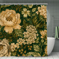 Dark Green Vintage Botanical Shower Curtain | Peony & Wildflower Bathroom Decor