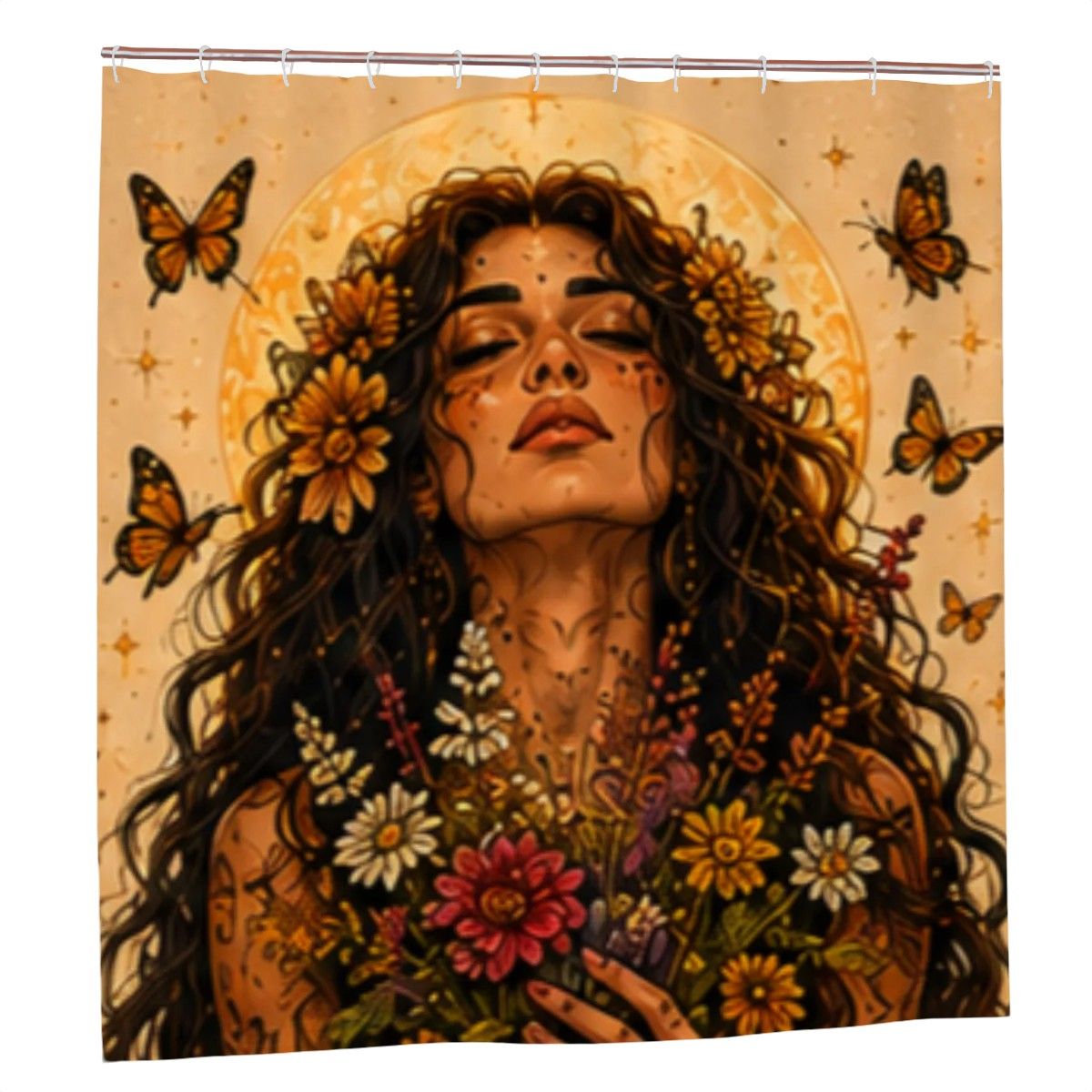Mystical Woman Shower Curtain – Silver Hair Lavender Celestial Boho Fantasy Bathroom Decor