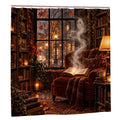 Ghost with Coffee Shower Curtain - 72" x 72" Autumn Doorway Halloween Decor