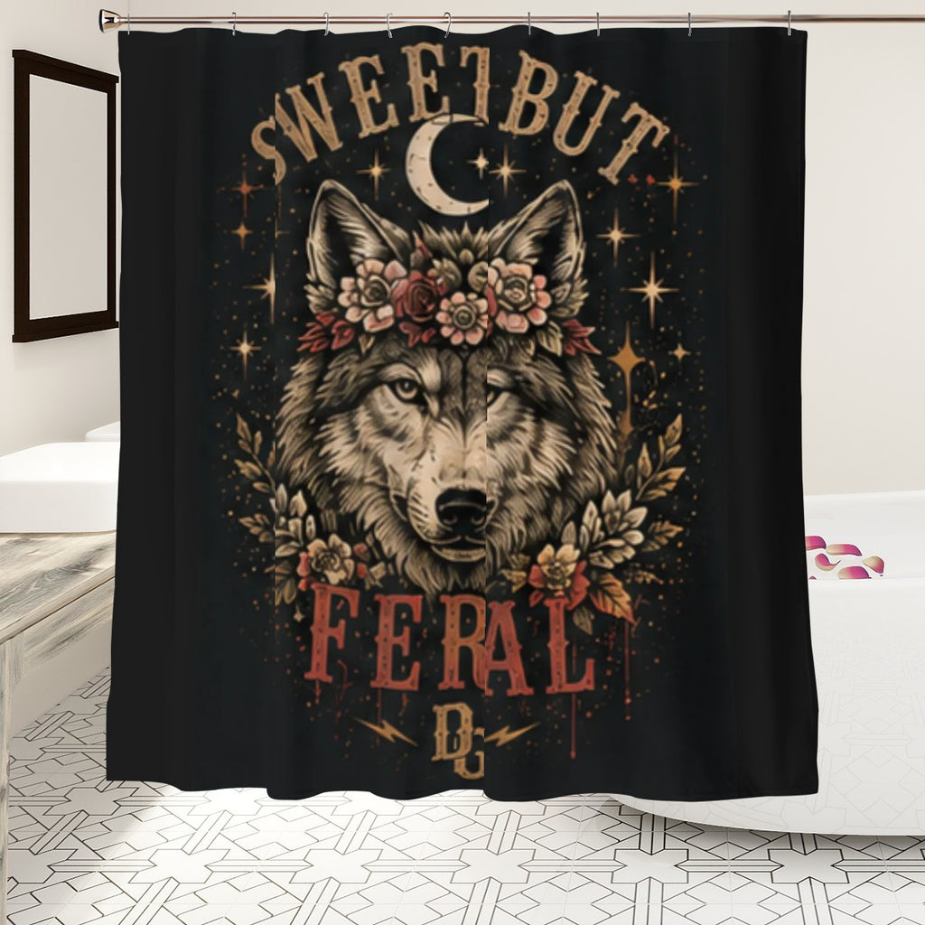 Sandy Beach bathroom decor shower curtain with ocean-themed design, featuring waves and sandy beach imagery.