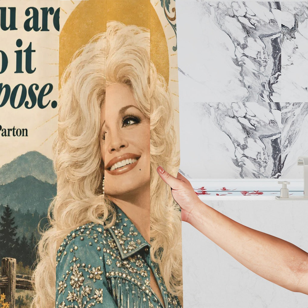 Country Queen Shower Curtain - 72" x 72" Retro Nashville Portrait Print