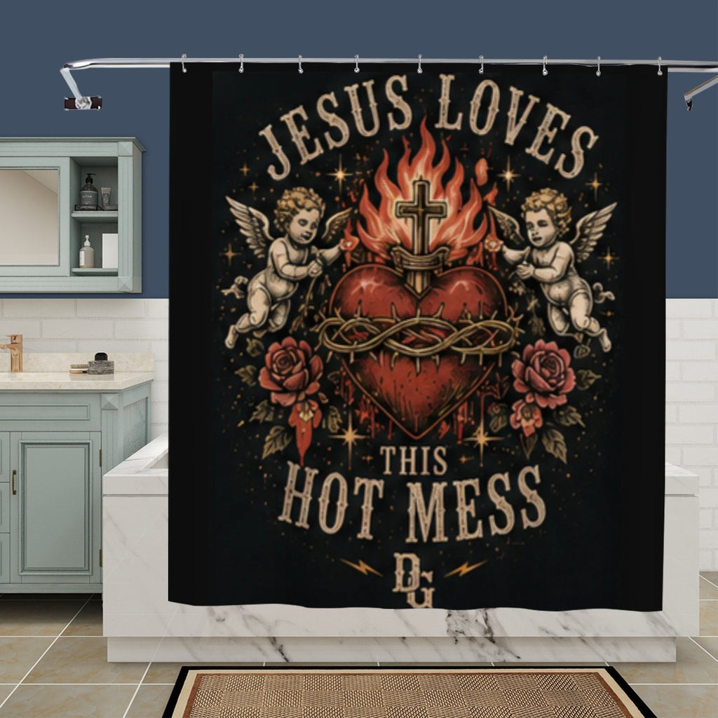 Sandy Beach bathroom decor shower curtain with ocean and beach scene, vibrant colors, and decorative nautical design for bathroom decor.