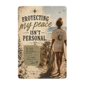 Vintage style garden flag featuring a woman walking on a beach with the text Protecting My Peace.