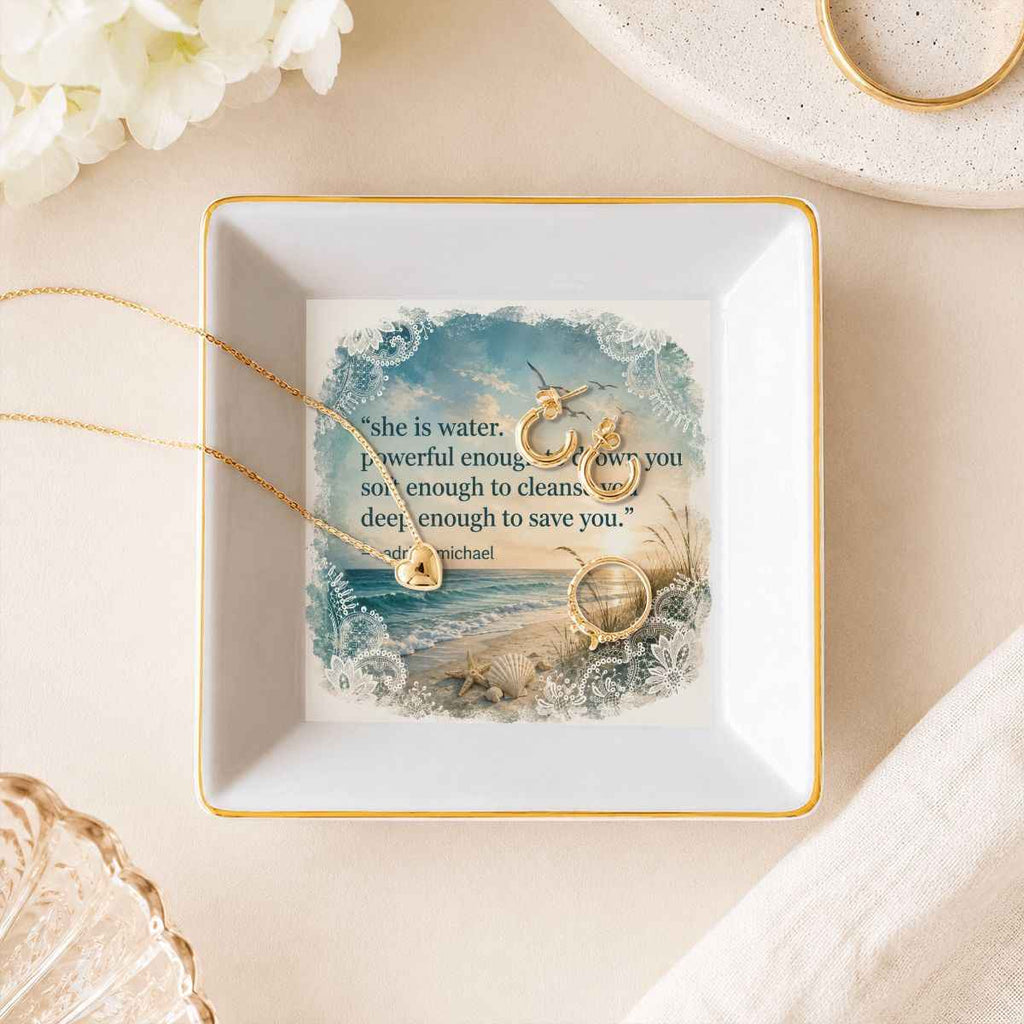 Gold Trim Jewelry Dish Shes Water