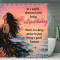 "Be a Good Human" Inspirational Shower Curtain | Coastal Sunset Bathroom Decor