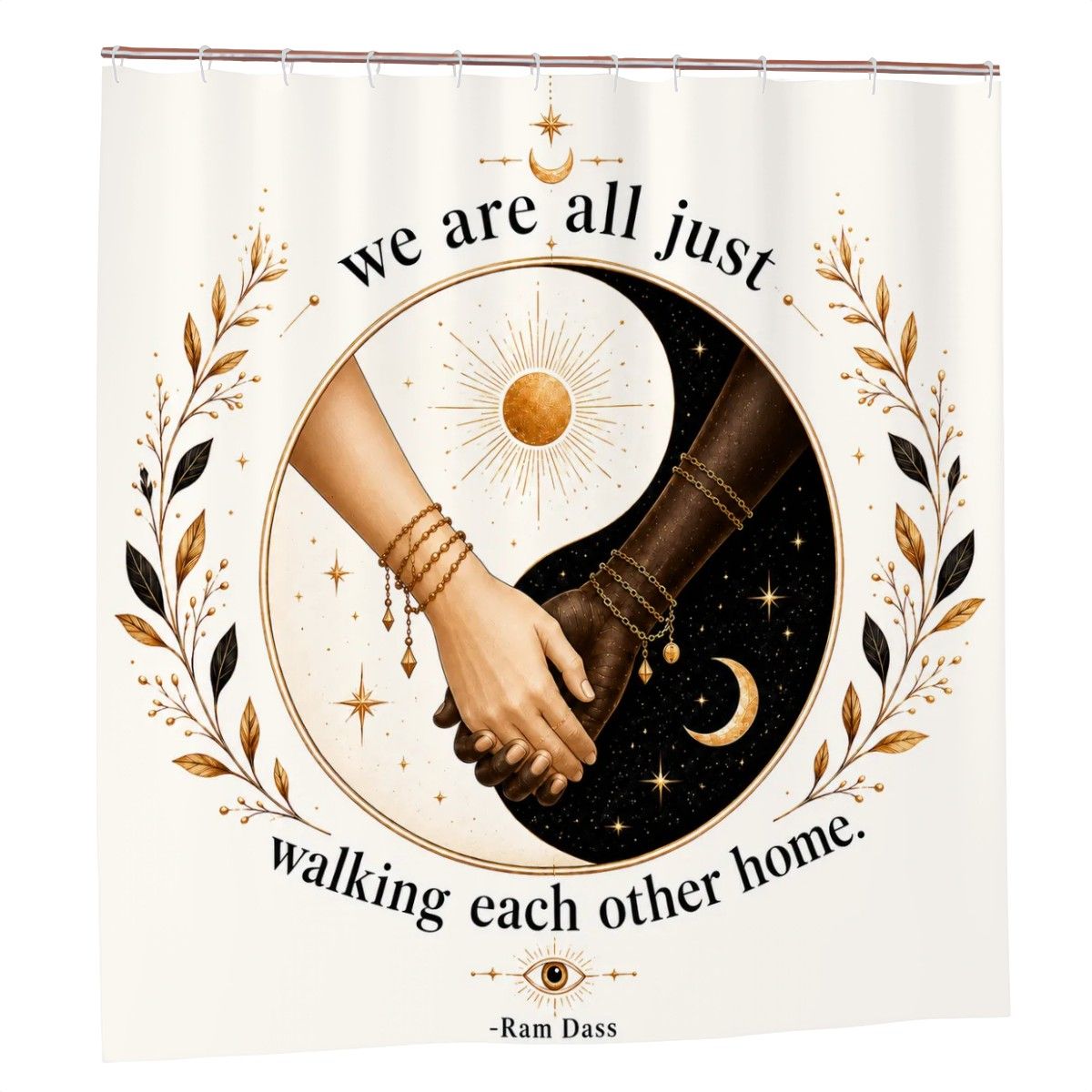 We Are All Just Walking Each Other Home Shower Curtain – Ram Dass Yin Yang Celestial Bathroom Decor