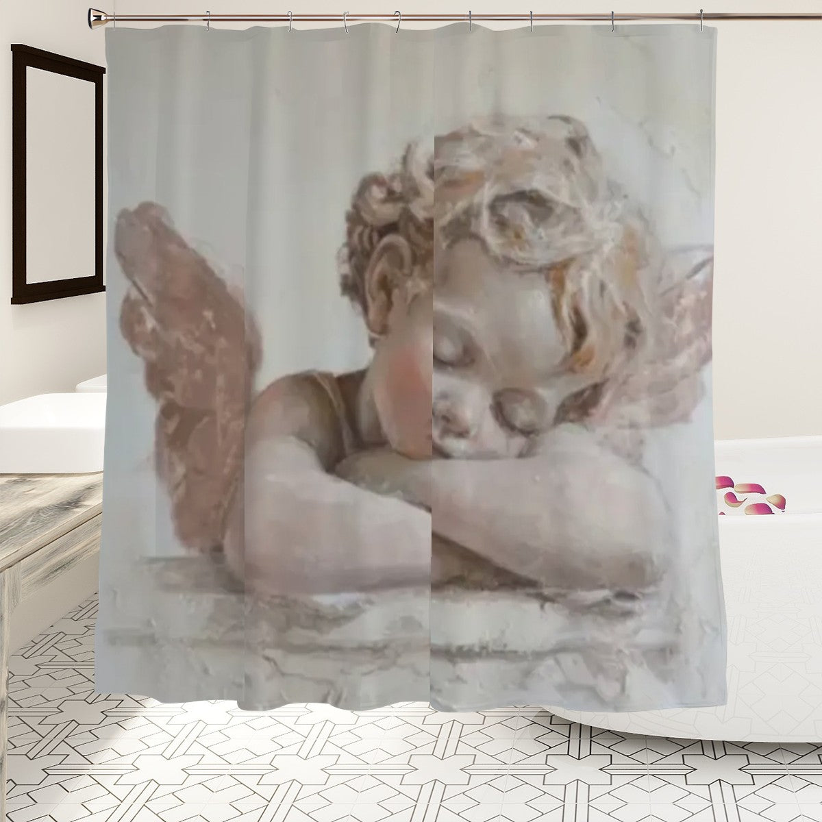 Sleeping Cherub Shower Curtain | Angel Fresco Art