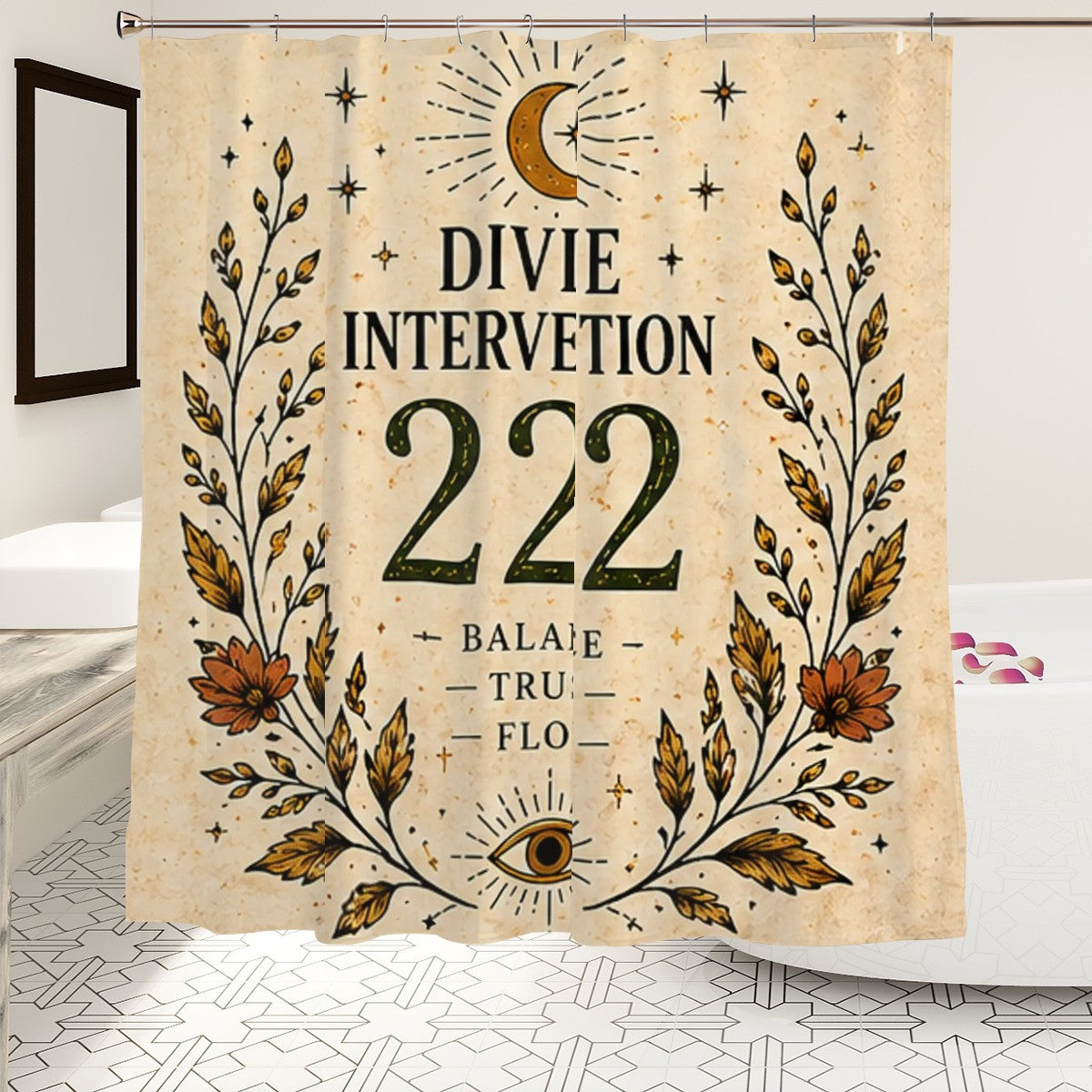 Sandy Beach bathroom decor shower curtain with ocean and sandy beach scene, waterproof fabric, and decorative pattern.