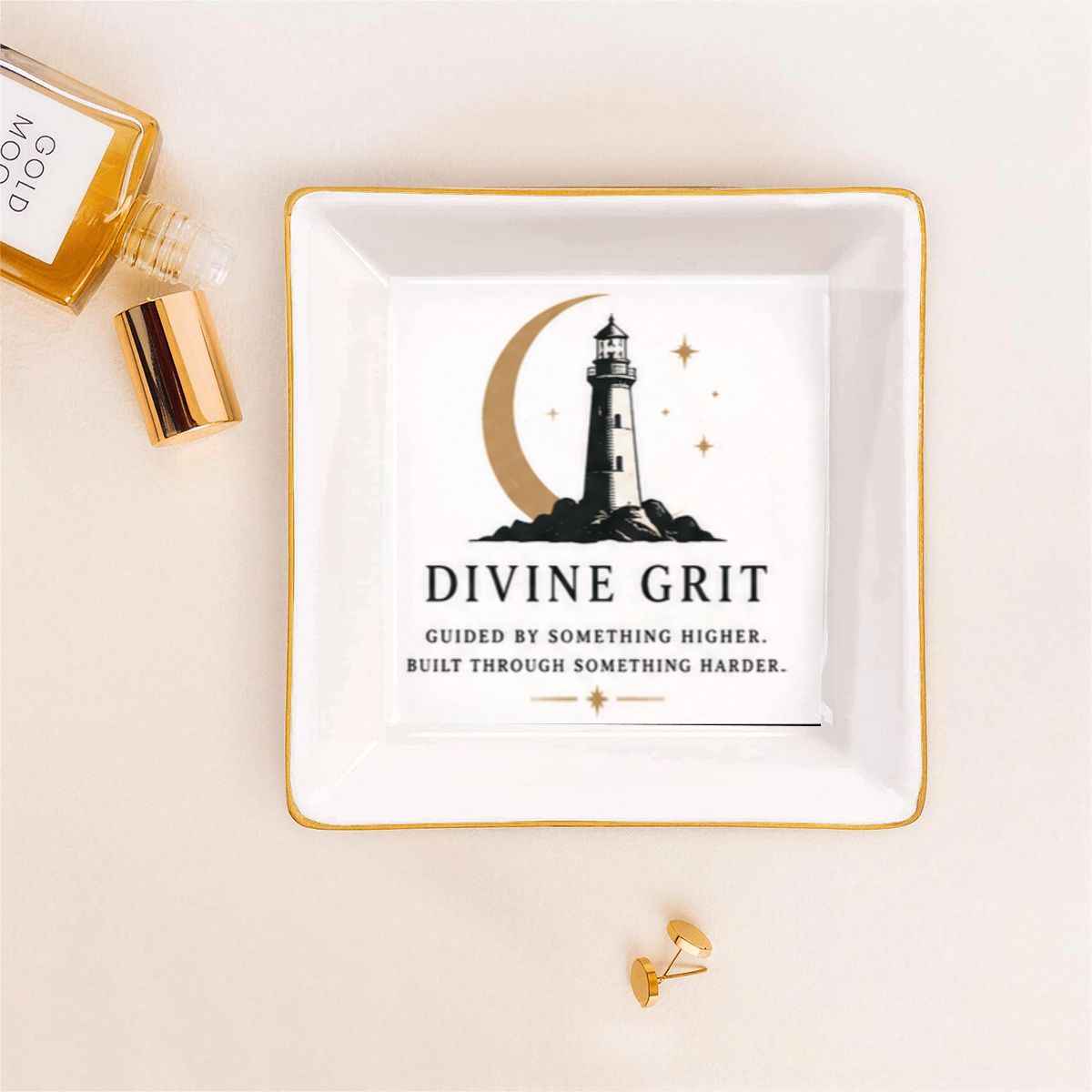 Gold Trim Jewelry Dish Divine Grit Lighthouse