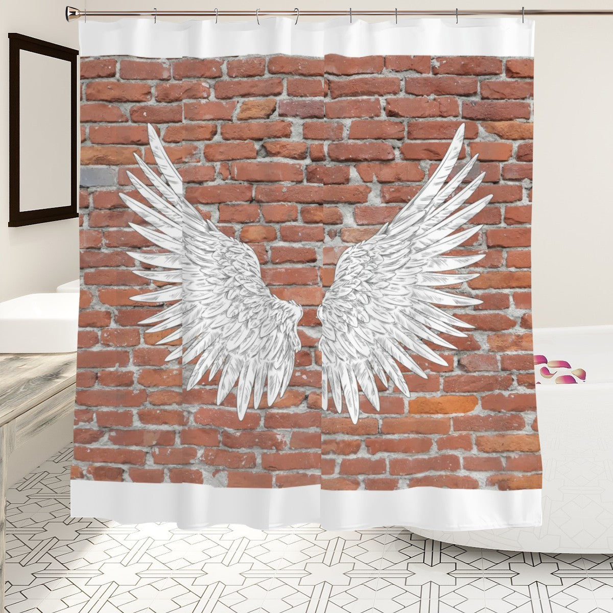 Angel Wings Brick Wall Shower Curtain