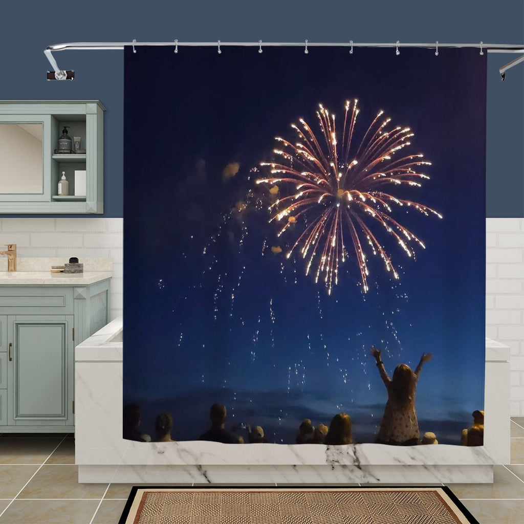 Fireworks Celebration Shower Curtain | Patriotic Night Sky