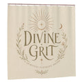 Vintage Mystic bathroom decor shower curtain featuring spiritual strength quote from Sandy Beach, adds spiritual charm to bathroom.