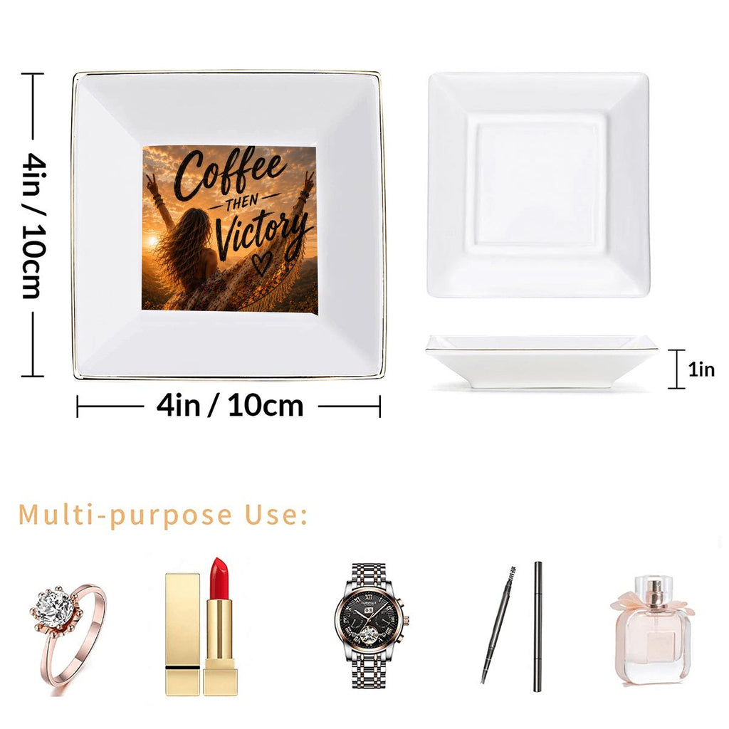 Gold Trim Ceramic Jewelry Dish — Coffee Then Victory