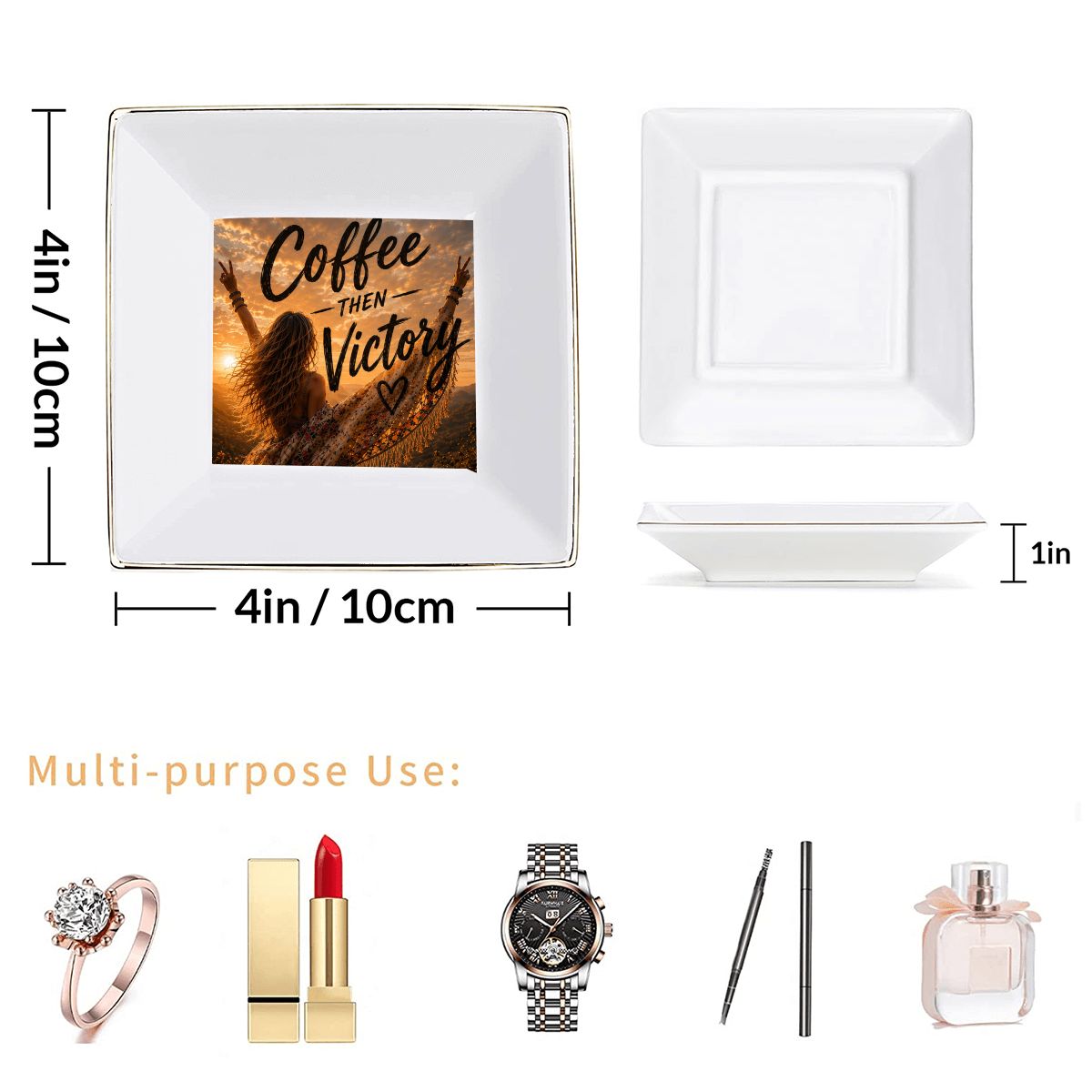 Gold Trim Ceramic Jewelry Dish — Coffee Then Victory