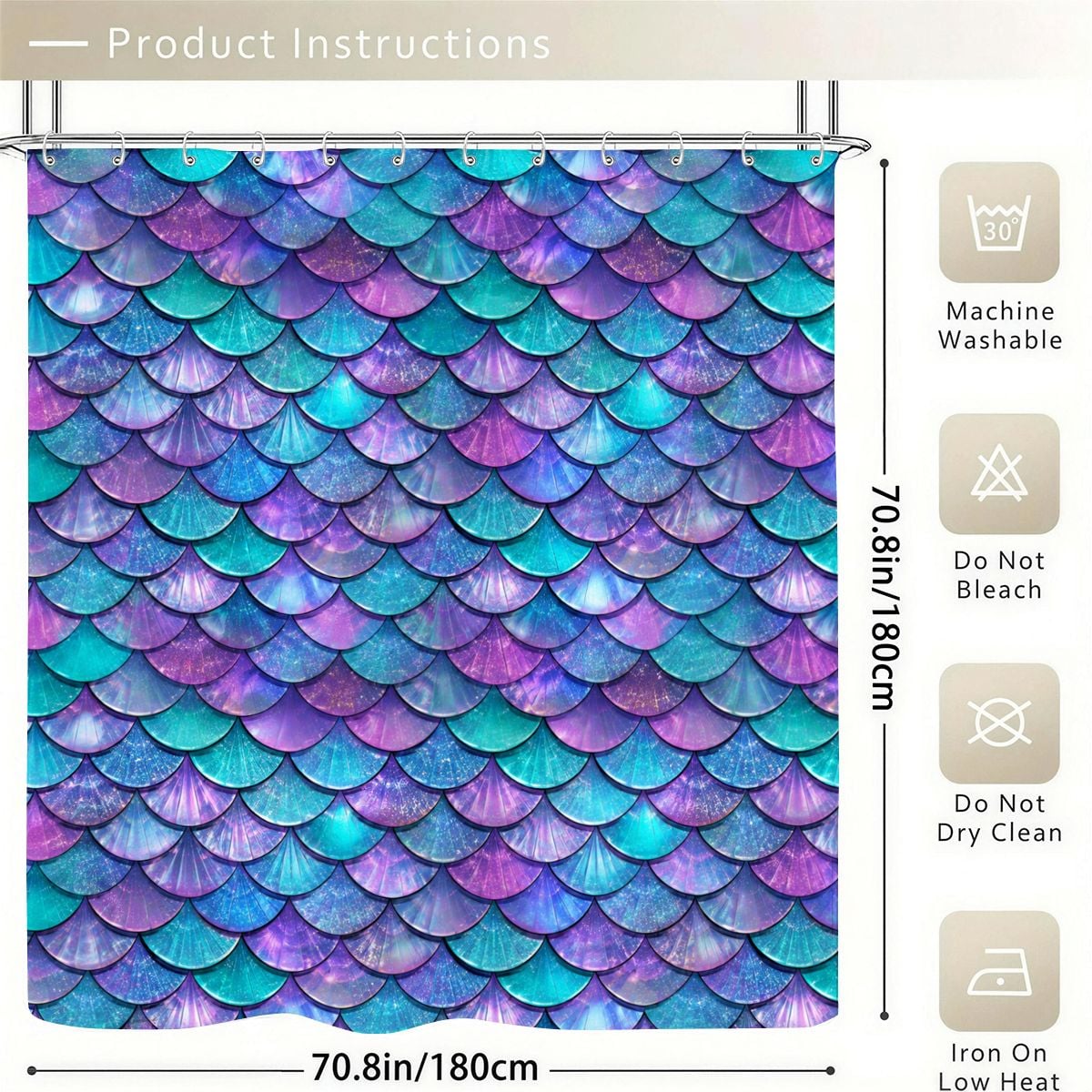 Mermaid Scales Shower Curtain | Iridescent Teal & Purple Bathroom Decor