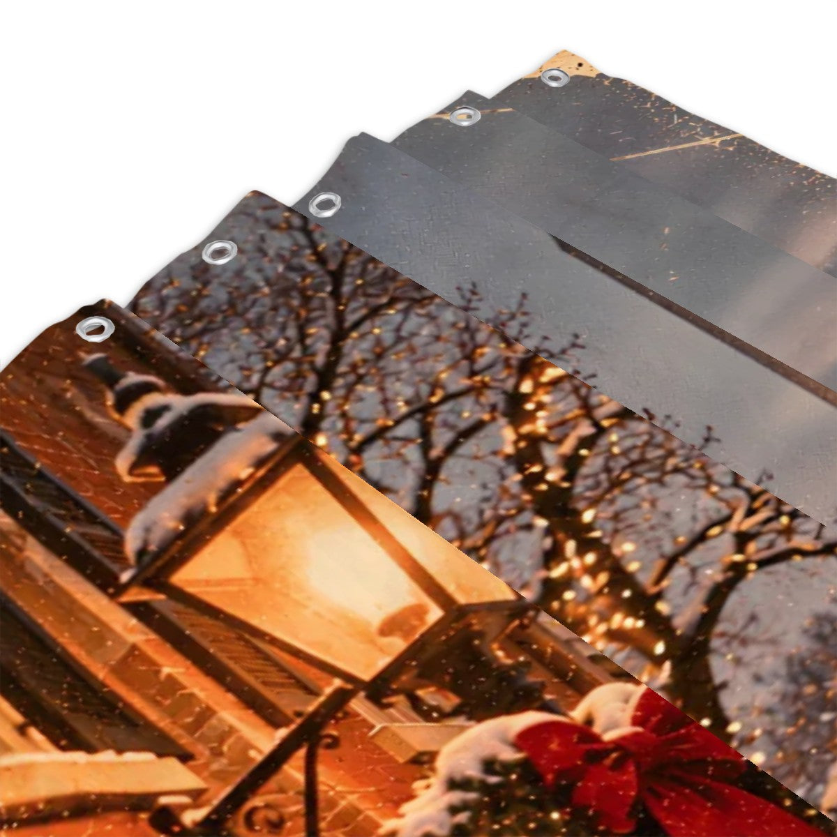 Vintage Christmas Bunker Hill Shower Curtain | Snowy City & Lantern Glow