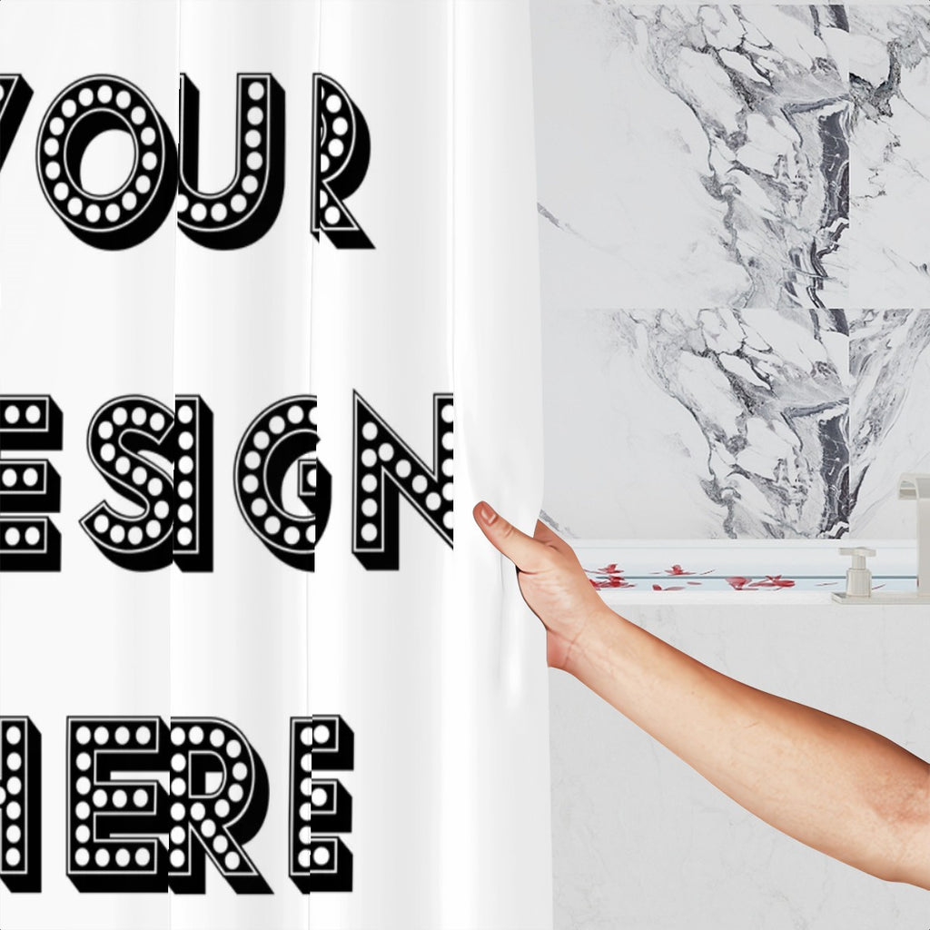 Sandy Beach Your Design Shower Curtain with ocean-themed print, perfect for stylish bathroom decor.