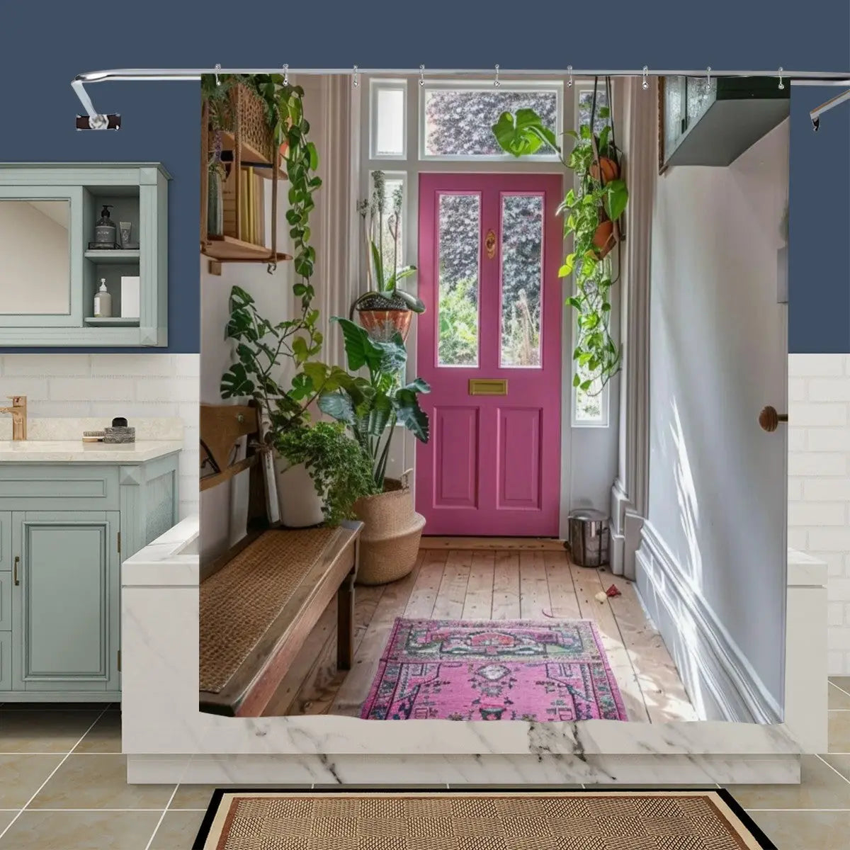 Pink Front Door Photo Shower Curtain Sandy Beach