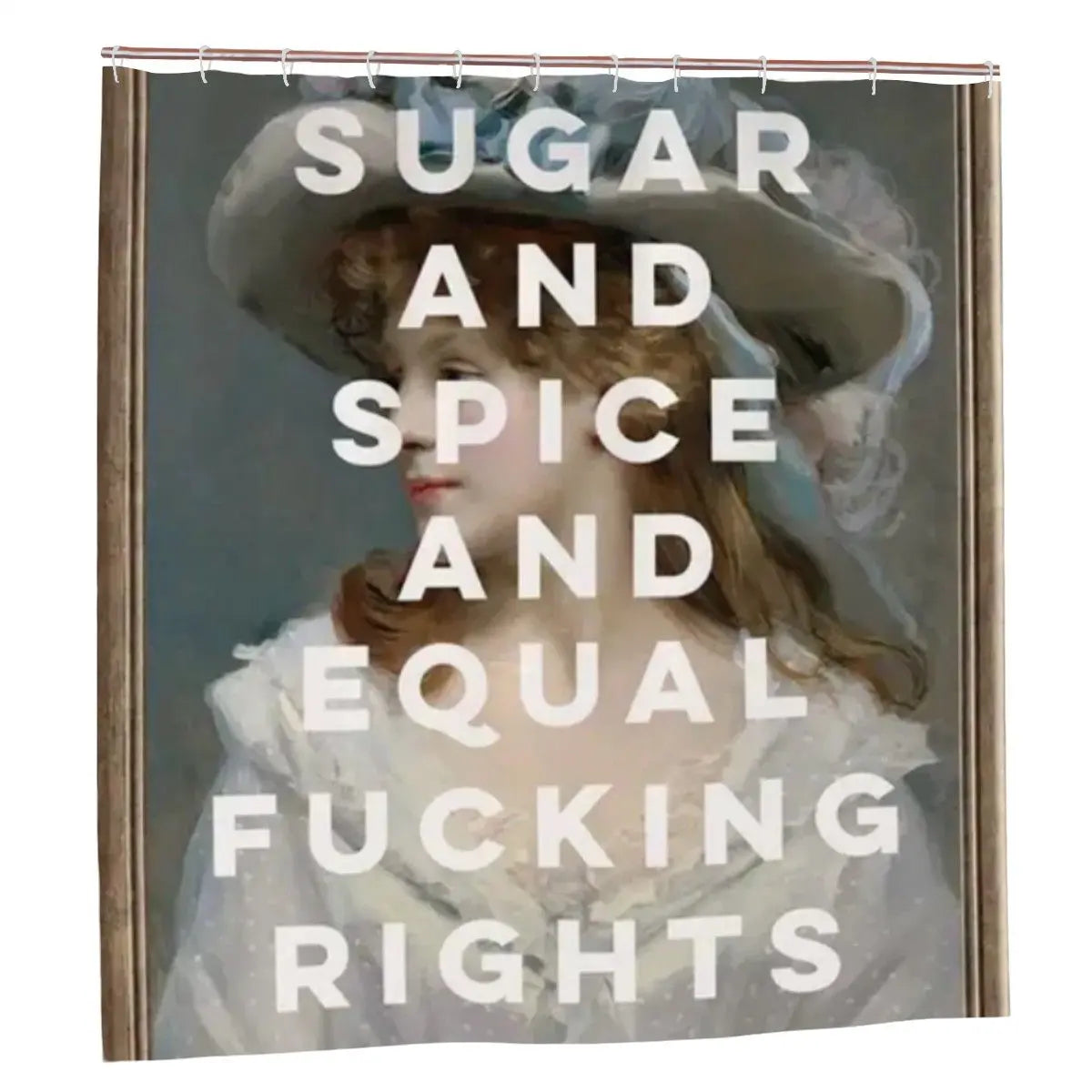 Colorful Sandy Beach Sugar and Spice and Equal Rights bathroom shower curtain with vibrant design, ideal for bathroom decor.