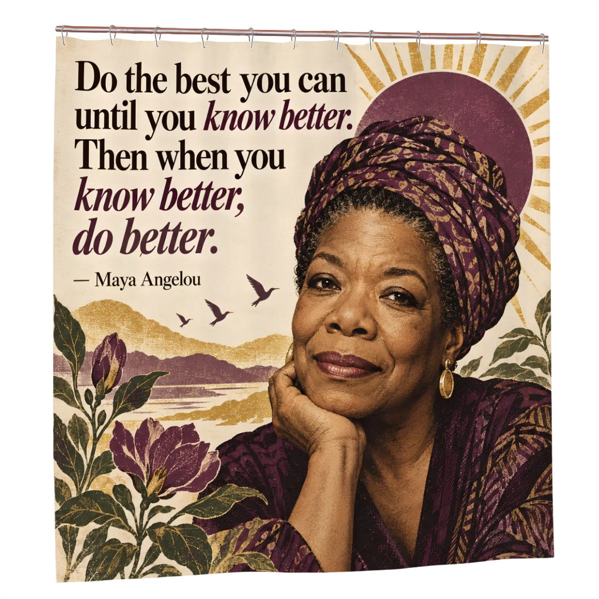 Maya Angelou Portrait Shower Curtain - 72" x 72" Poet Art Bathroom Decor