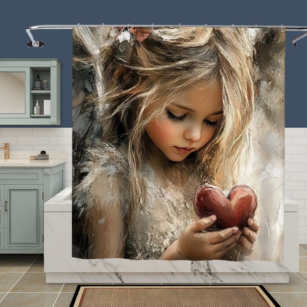 Painterly Angel Girl with Heart Shower Curtain