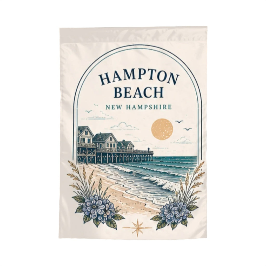 Colorful Garden Flags by Sandy Beach, outdoor yard decorations with vibrant designs for garden decor.