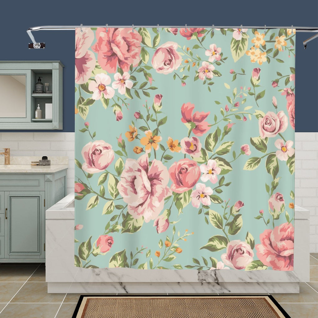 Vintage Floral Rose Pattern Shower Curtain