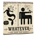 Vintage style shower curtain featuring a mermaid and bird with funny hand washing text.