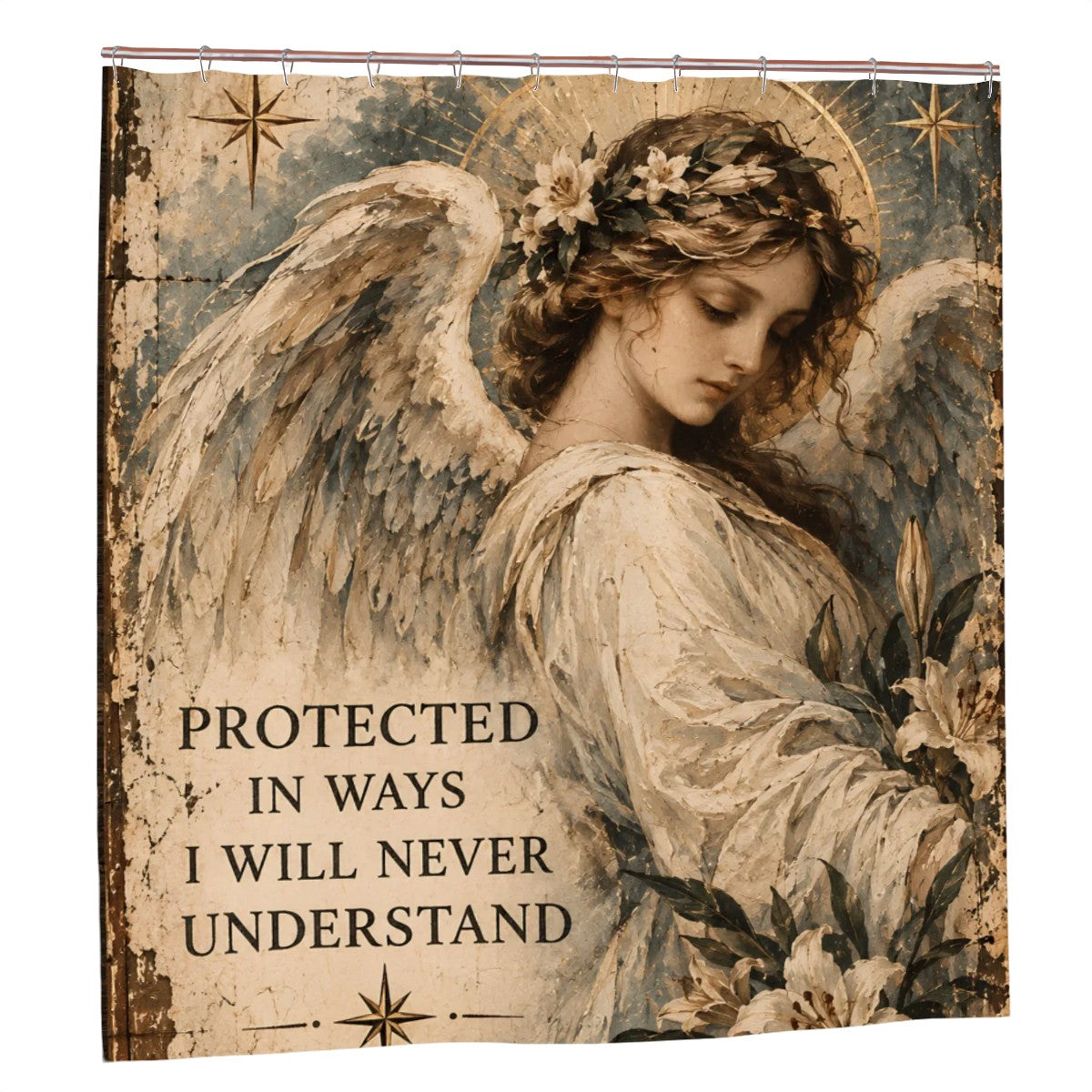 Protected by Angels Shower Curtain - 72" x 72" Vintage Spiritual Art