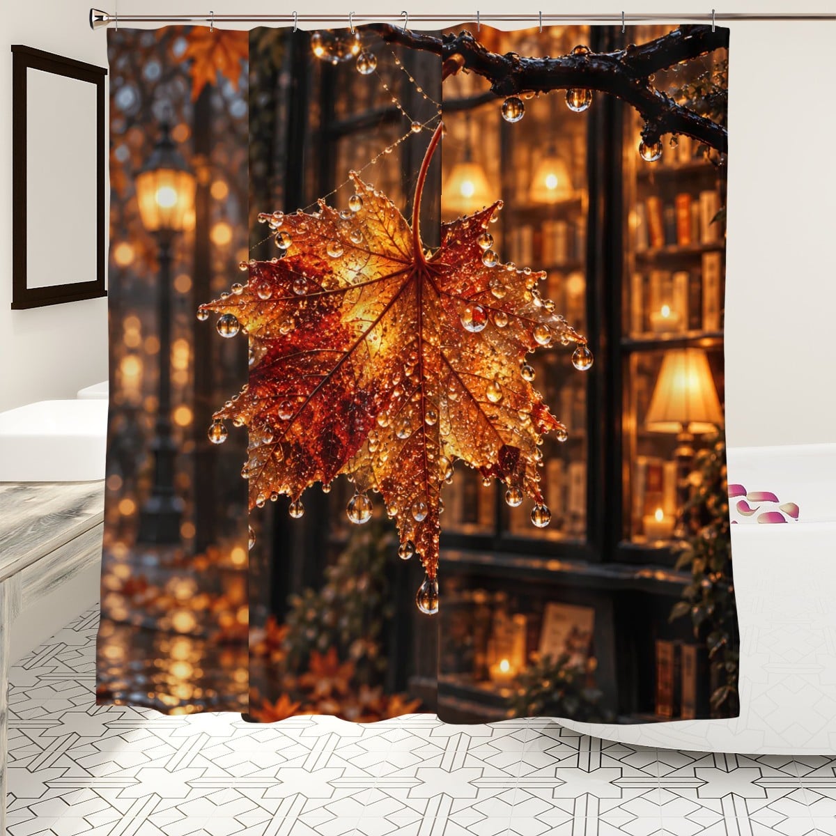 Rain-Kissed Leaf Shower Curtain - 72" x 72" Waterproof Botanical Print