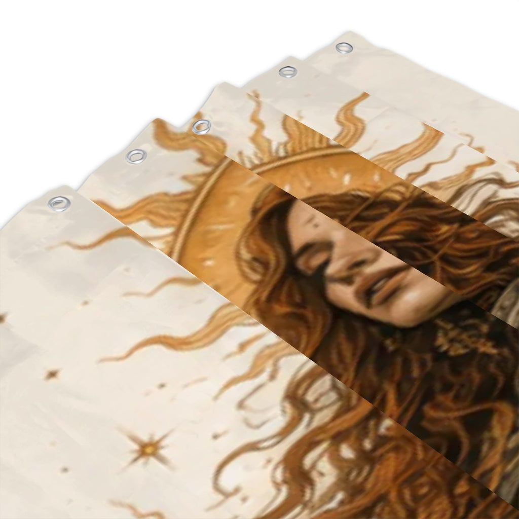 She Walked Through Fire and Became the Sun Shower Curtain – Warrior Goddess Sunflower Armor Bathroom Decor