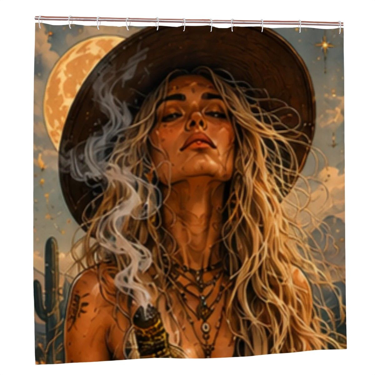 Mystical Woman Shower Curtain – Divine Feminine Fantasy Art Boho Spiritual Bathroom Decor