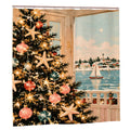 Coastal Christmas Tree Shower Curtain | Starfish Ornaments & Harbor View