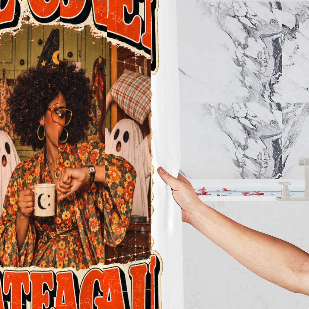 The Coven Is Late Again Shower Curtain - 72" x 72" Retro Halloween Witch Print