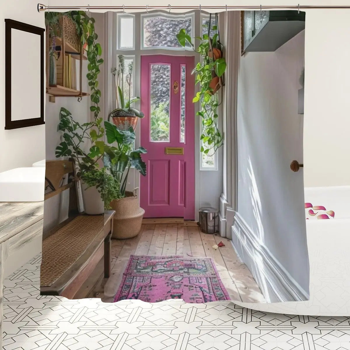 Pink Front Door Photo Shower Curtain Sandy Beach