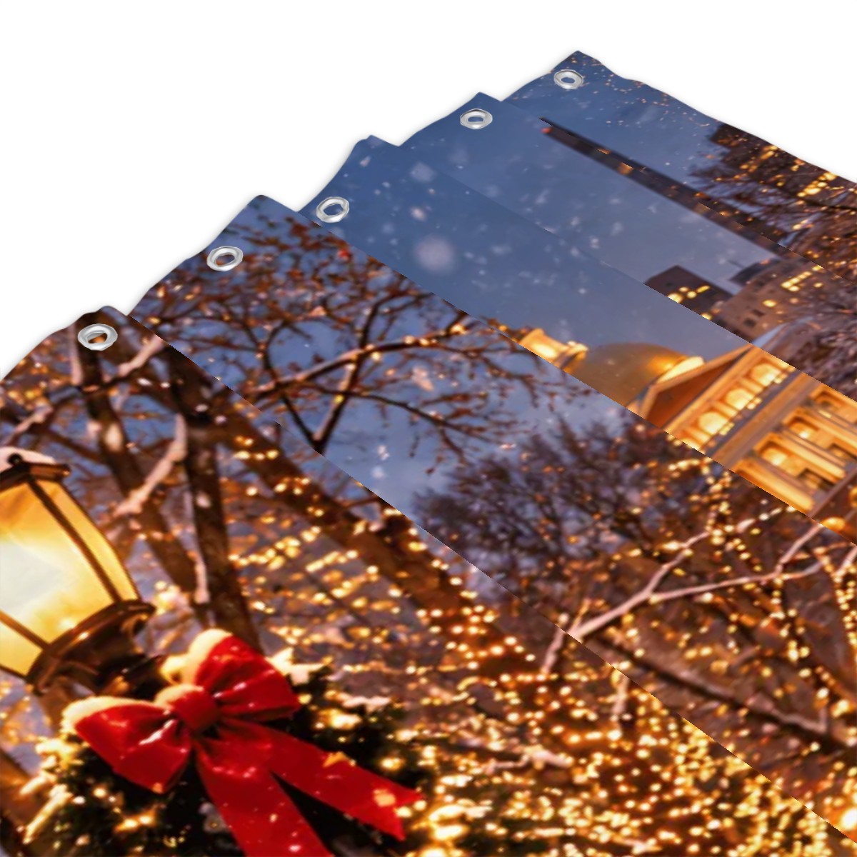Boston Christmas Ducks Shower Curtain | Festive Winter Duck Parade