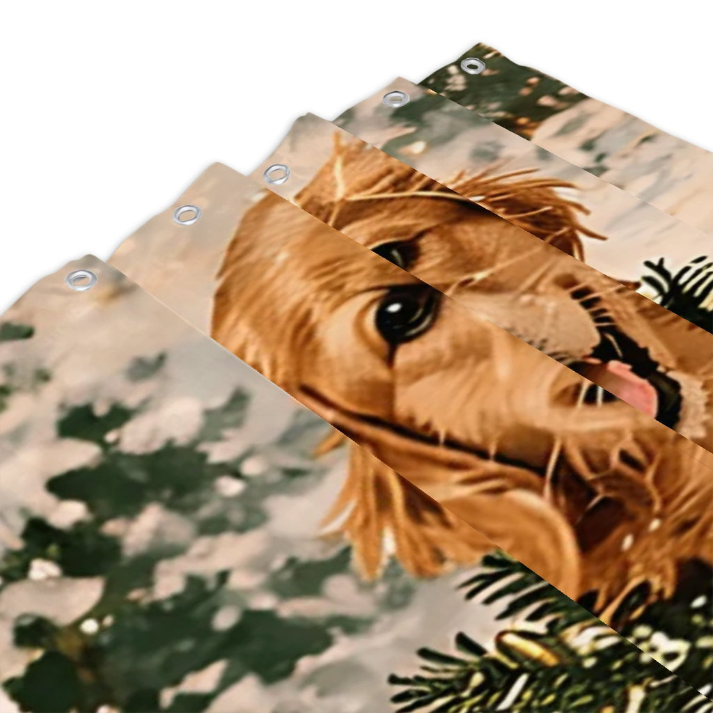 Golden Retriever Christmas Shower Curtain | Pink Bow & Winter Evergreens