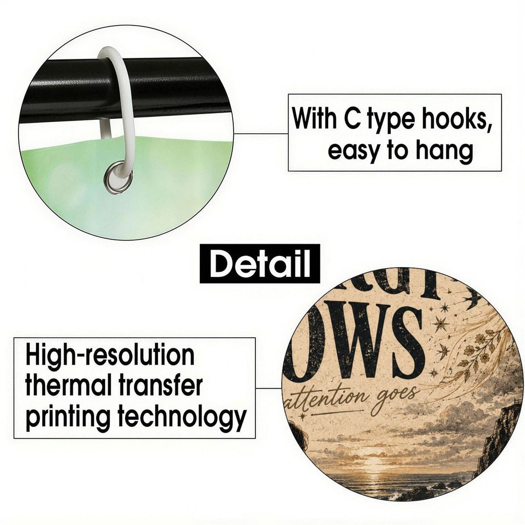 Detail view of C-type hooks for easy hanging and high-resolution thermal transfer printing.