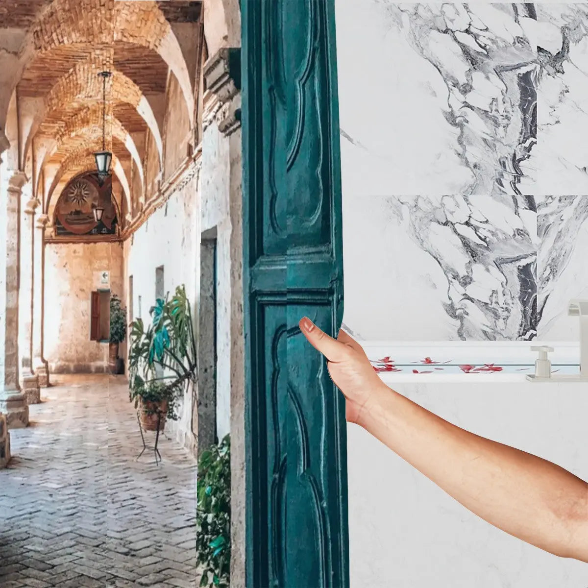 Mediterranean Archway Shower Curtain Sandy Beach