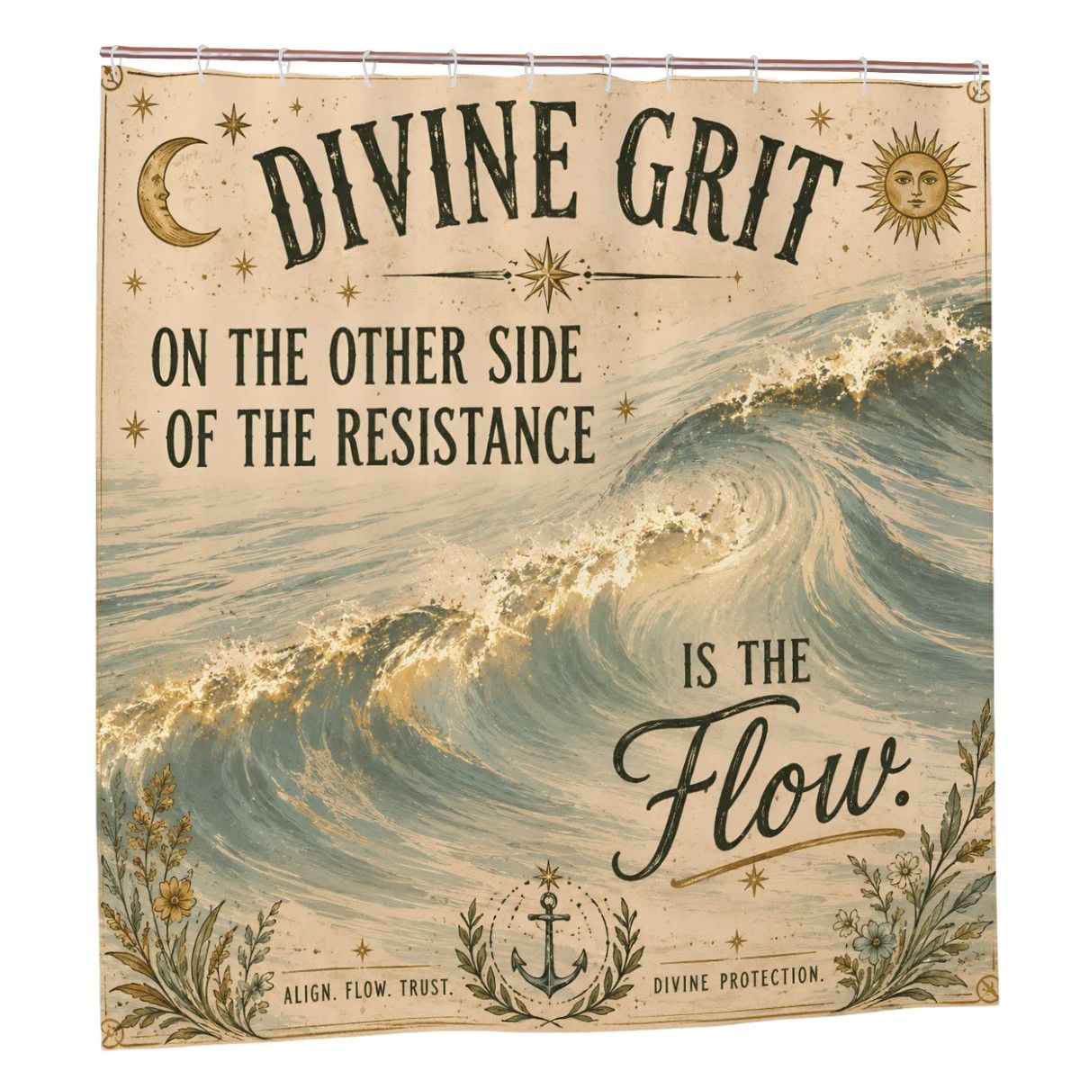 Divine Grit Flow Shower Curtain - 72" x 72" Inspirational Nature Art