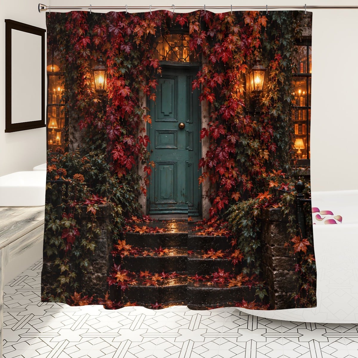 Autumn Doorway Shower Curtain - 72" x 72" Fall Foliage Archway Print