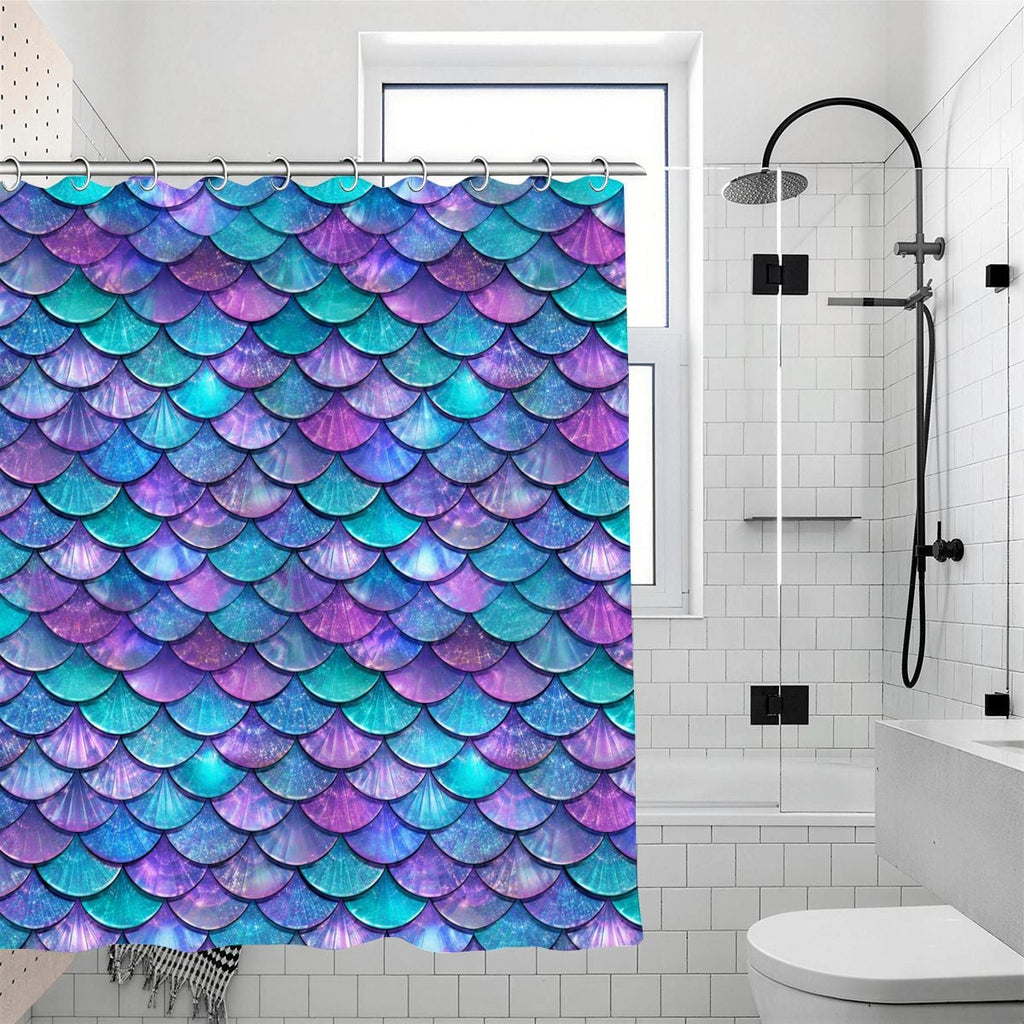 Mermaid Scales Shower Curtain | Iridescent Teal & Purple Bathroom Decor