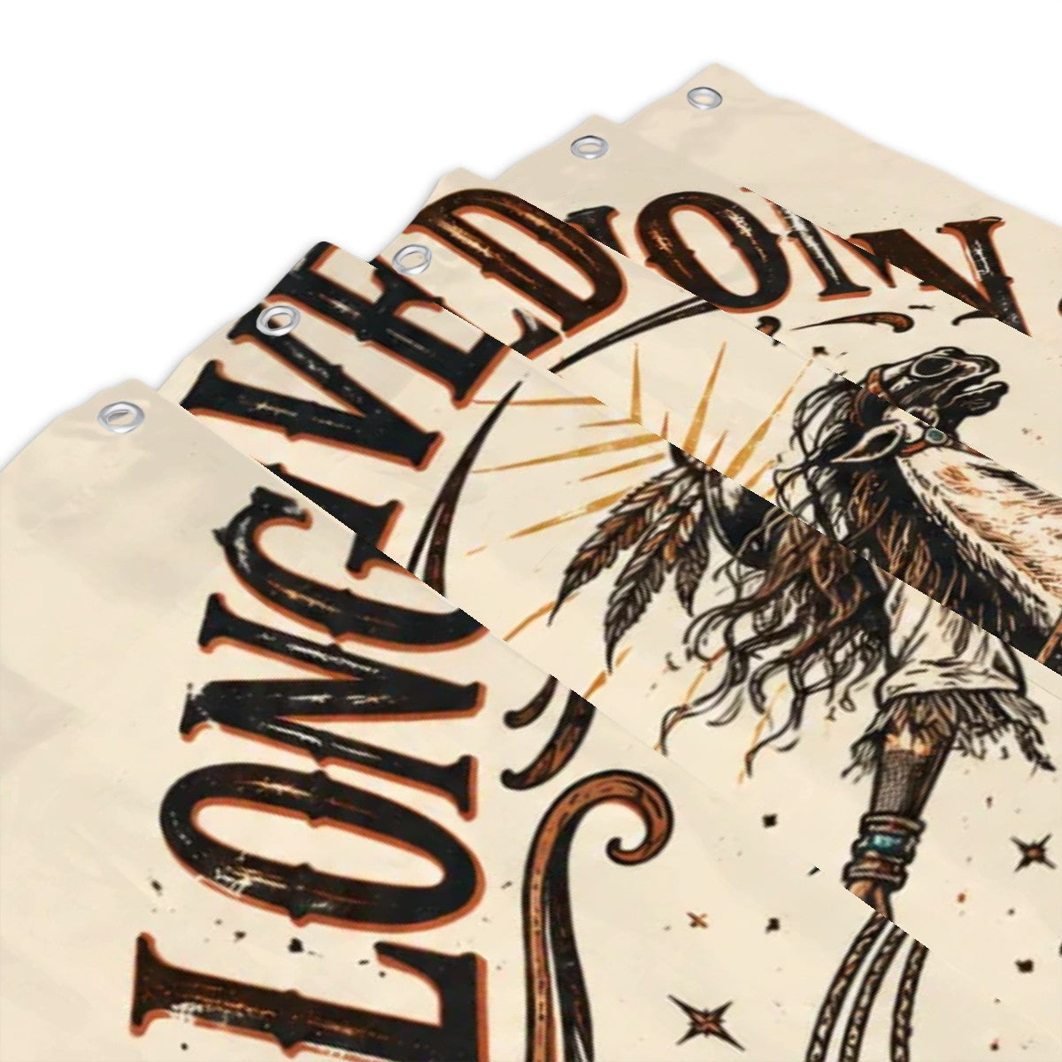 Vintage style garden flag featuring a stylized horse illustration and bold decorative text.