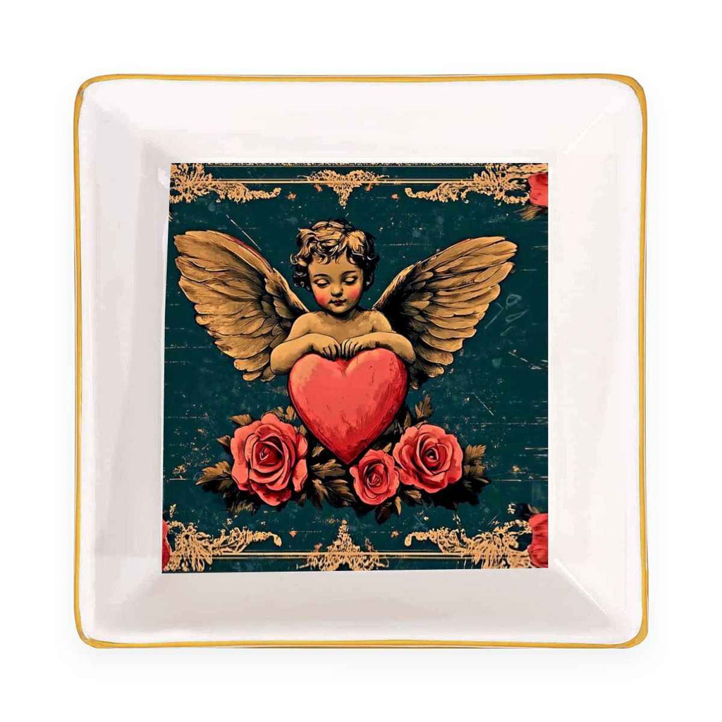 Gold Trim Jewelry Dish Cupid