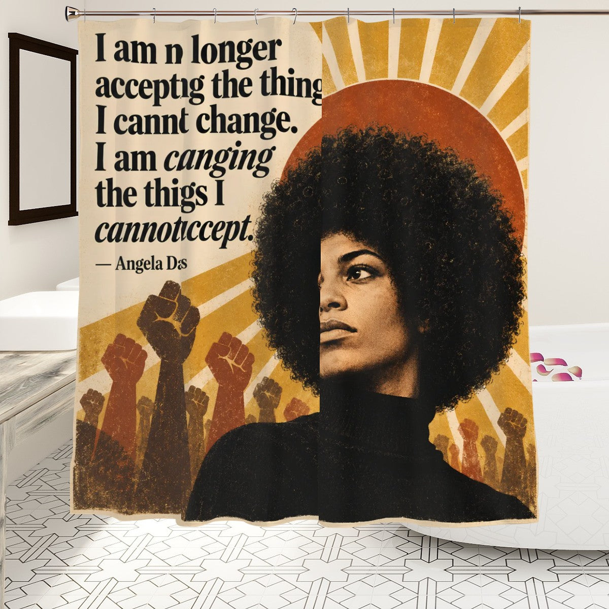 Angela Davis Portrait Shower Curtain - 72" x 72" Activist Art Bathroom Decor